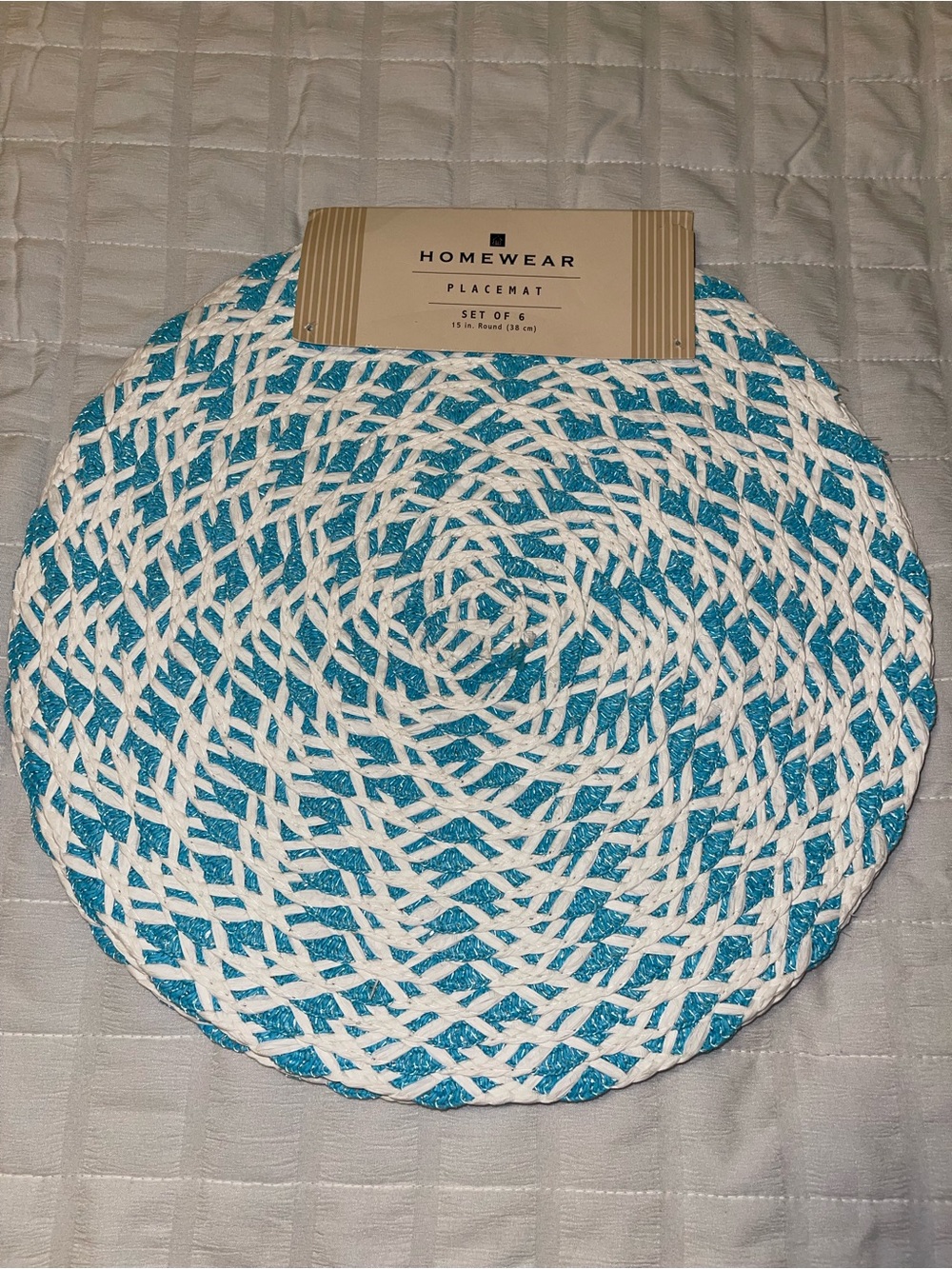Homewear Round Woven Placemat Set of 6 - Blue and White